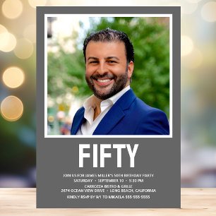 Modern FIFTY Photo 50th Birthday Party Invitation