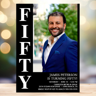 Modern FIFTY Photo 50th Birthday Party Invitation