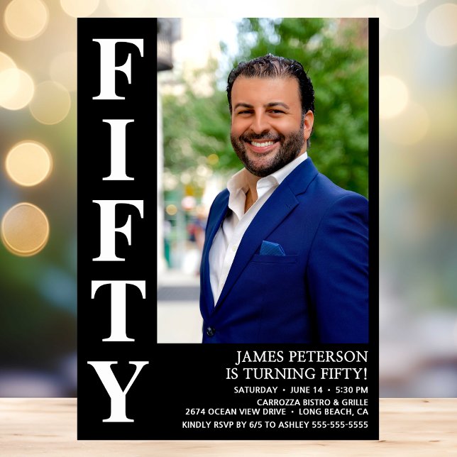 Modern FIFTY Photo 50th Birthday Party Invitation (Creator Uploaded)
