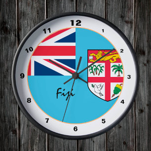 Modern Fijian Flag, trendy Fiji Home / design Round Clock
