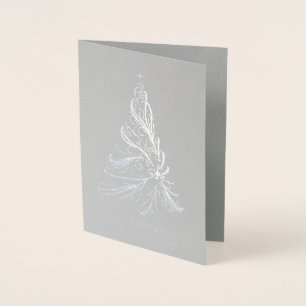 Modern Filigree Christmas Tree Silver Foil Card