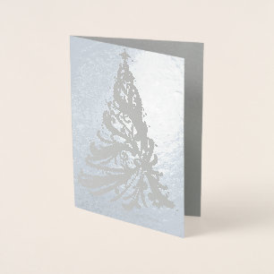 Modern Filigree Christmas Tree Silver Foil Card