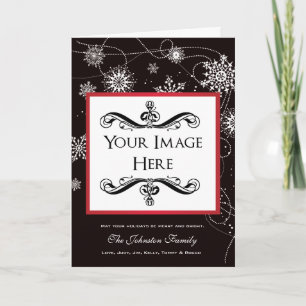 Modern Filigree Falling Snowflakes Holiday Photo Card