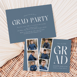 Modern Filmstrip Blue 6 Photo Graduation Party Invitation