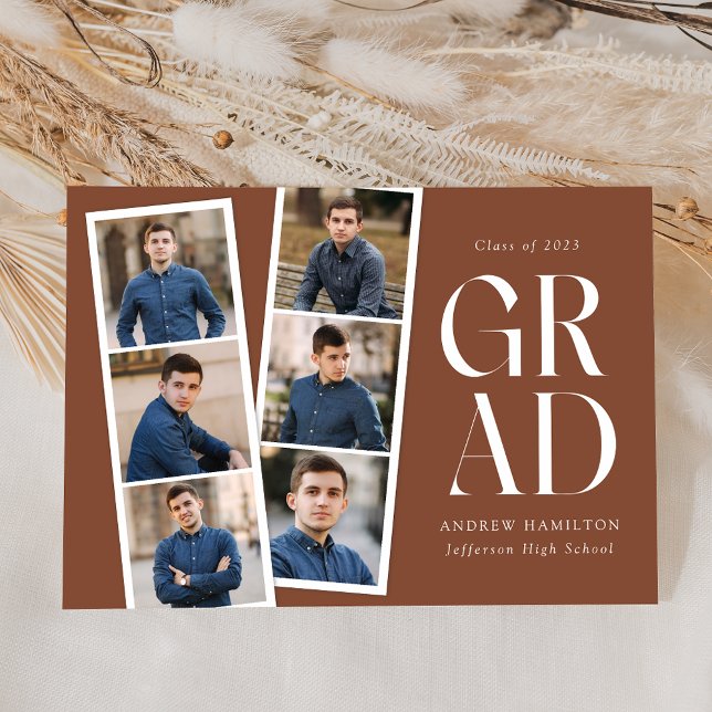 Modern Filmstrip Brown 6 Photo Graduation Announcement (Creator Uploaded)