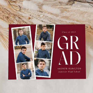 Modern Filmstrip Burgundy 6 Photo Graduation Announcement