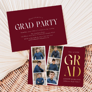 Modern Filmstrip Burgundy 6 Photo Graduation Party