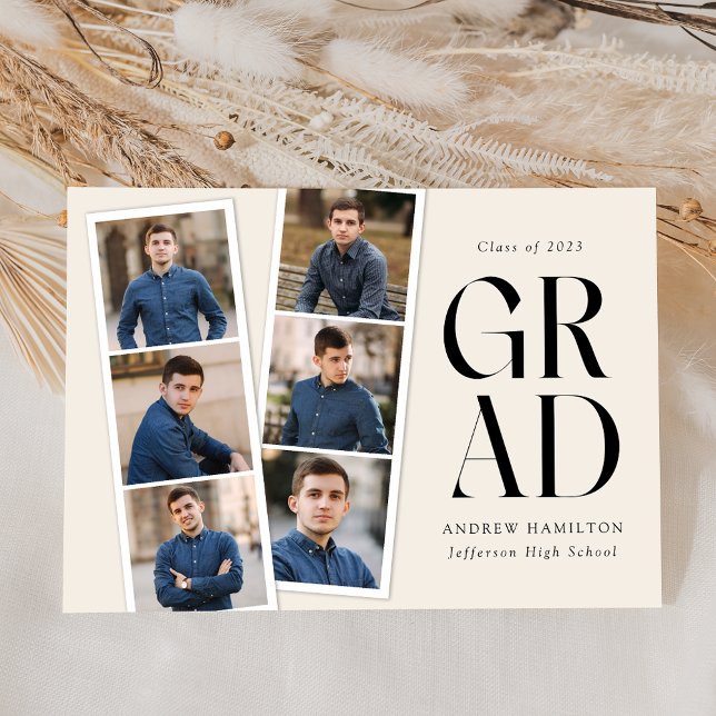 Modern Filmstrip Cream 6 Photo Graduation Announcement (Creator Uploaded)
