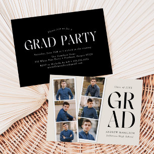 Modern Filmstrip Cream 6 Photo Graduation Party Invitation