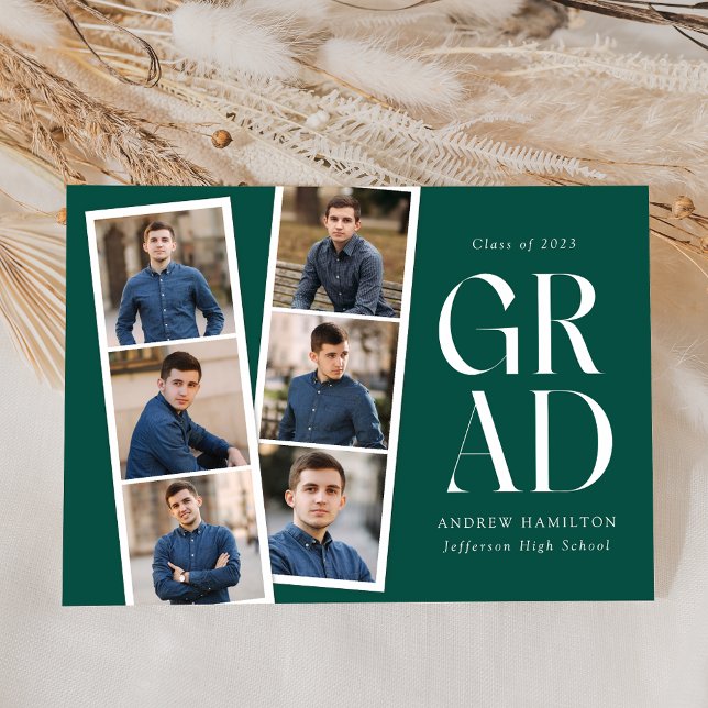 Modern Filmstrip Green 6 Photo Graduation Announcement (Creator Uploaded)