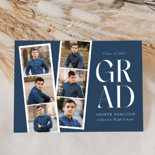 Modern Filmstrip Navy 6 Photo Collage Graduation Announcement