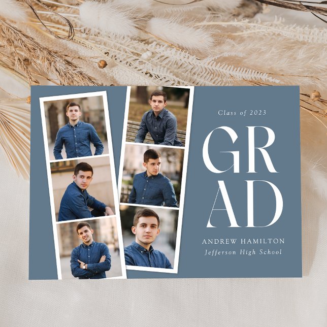 Modern Filmstrip Slate Blue 6 Photo Graduation Announcement (Creator Uploaded)