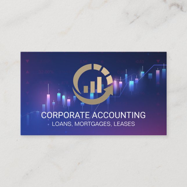 Modern Financial Bar Graph Logo Business Card (Front)