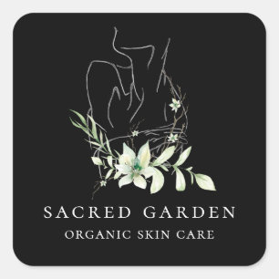 Modern Fine Art Feminine Floral Sketch Logo Square Sticker