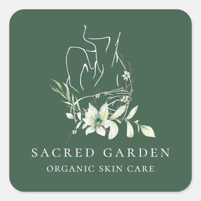 Modern Fine Art Feminine Floral Sketch Logo Square Sticker (Front)