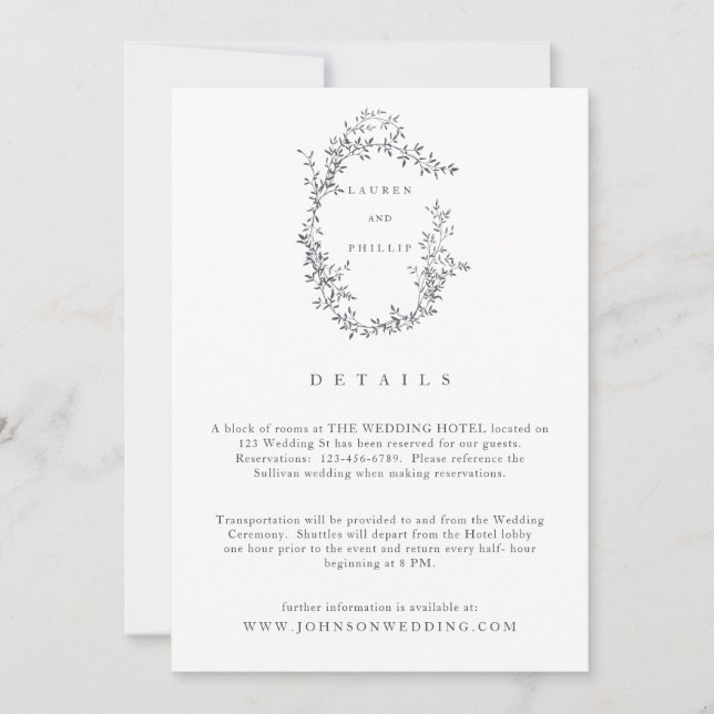 Modern Fine Art Floral Wedding Details Cards (Front)