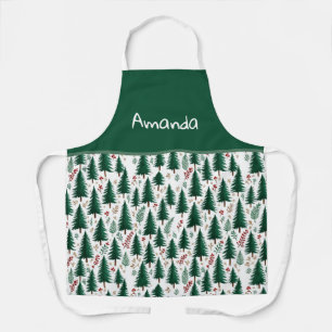 Modern Fir Forest Trees Pattern Custom Christmas Apron