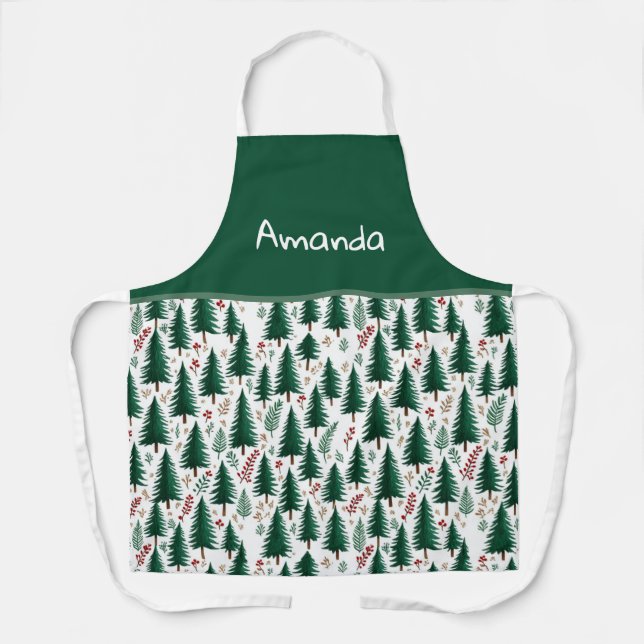 Modern Fir Forest Trees Pattern Custom Christmas Apron (Front)