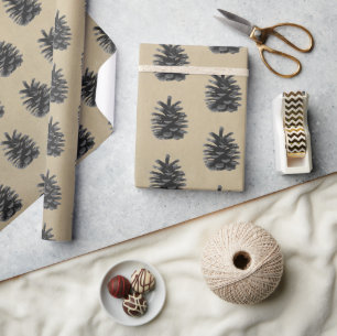 Modern, Fir tree, black on stone Wrapping Paper