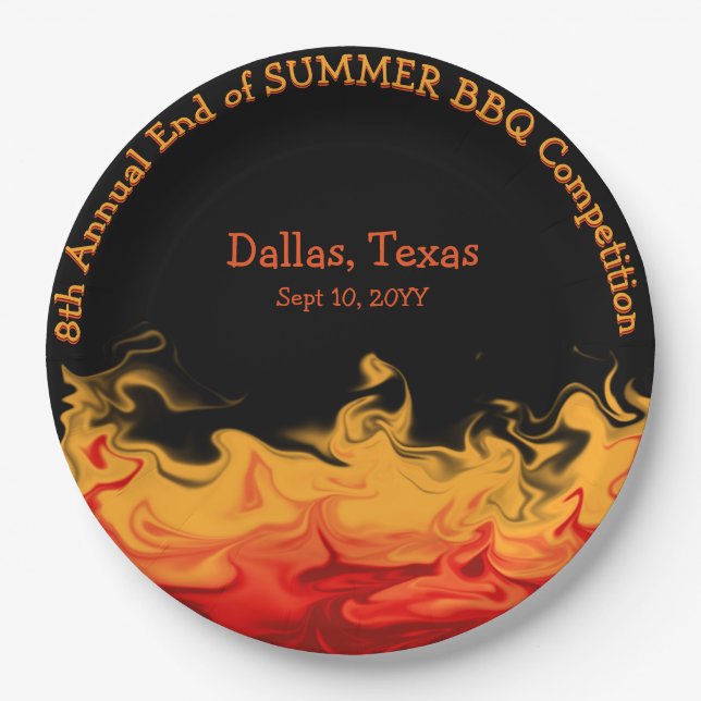 Modern Fire Flames BBQ Cook Off Competition Paper Plate (Front)