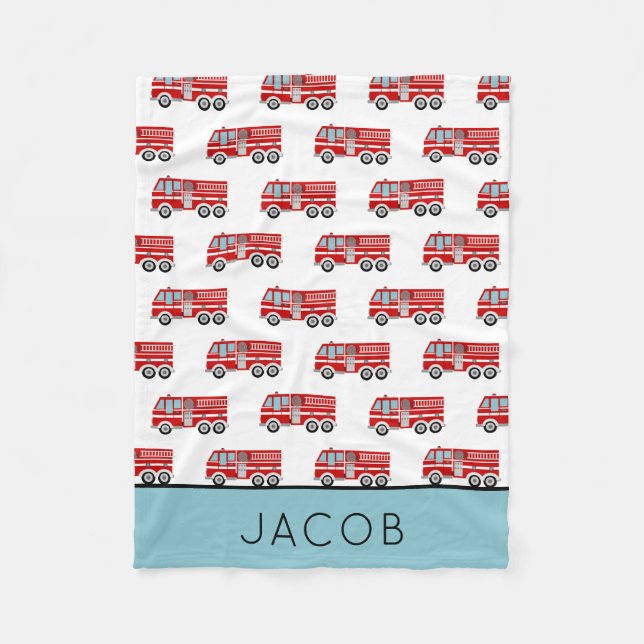 Modern Fire Truck Pattern Personalized Boy Fleece Blanket (Front)
