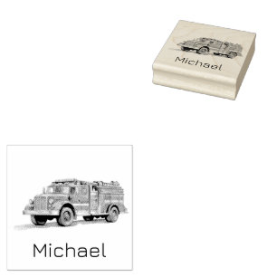 Modern Fire Truck Personalised Name Rubber Stamp