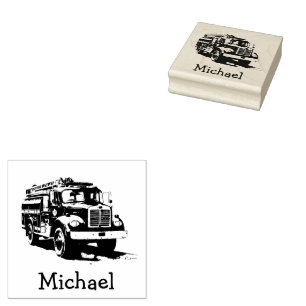 Modern Fire Truck Personalised Name  Rubber Stamp