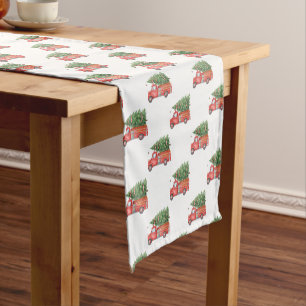 Modern Firefighter Christmas Fire Truck Short Table Runner