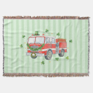 Modern Firefighter St. Patrick's Day Fire Truck Throw Blanket