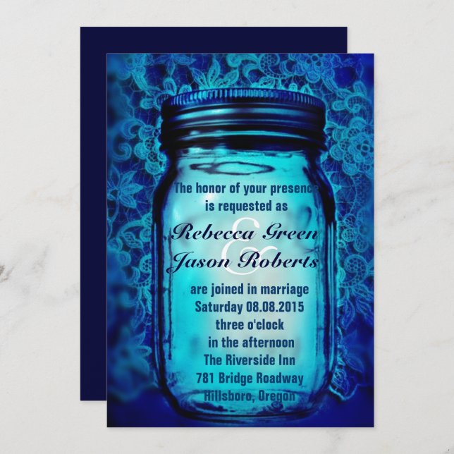 modern firefly country lace  mason jar wedding invitation (Front/Back)