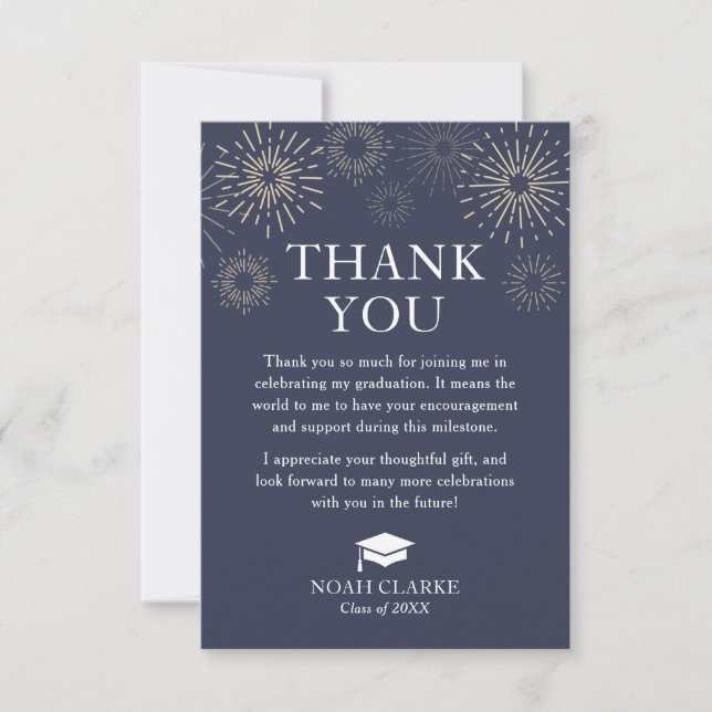 Modern Fireworks Graduation Thank You Card (Front)