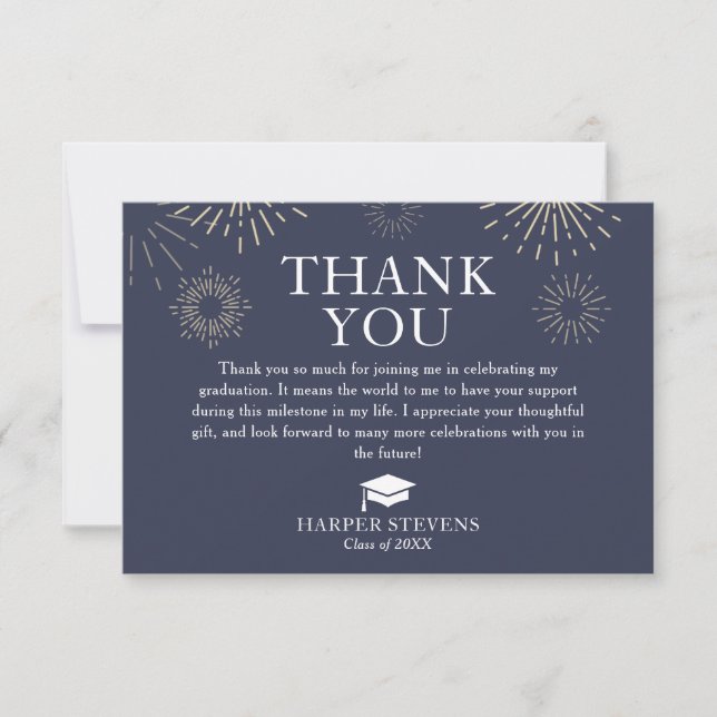 Modern Fireworks Graduation Thank You with Message Card (Front)
