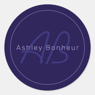 Modern First and Last Name w/Monogram Classic Round Sticker