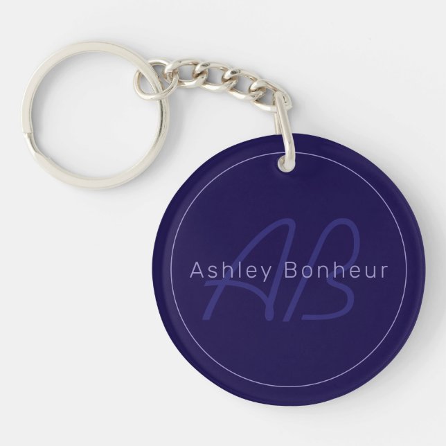 Modern First and Last Name w/Monogram Key Ring (Front)