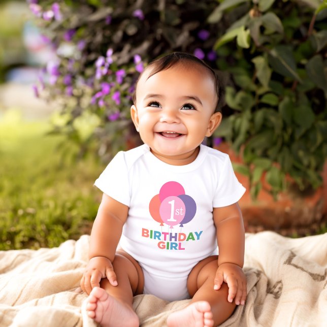 Modern First Birthday Baby Girl Pink Balloons Bodysuit (Creator Uploaded)