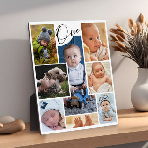 Modern First Birthday Photo Collage Keepsake Plaque