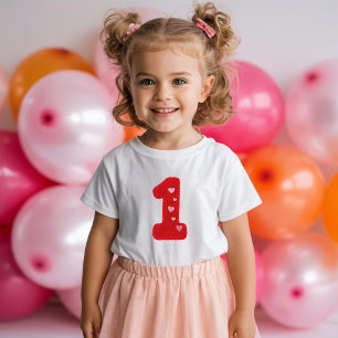 Modern First Birthday Red Fluffy Number 1 Baby T-Shirt
