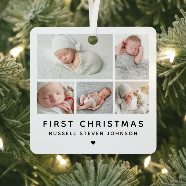 Modern First Christmas 5 Photos Metal Tree Decoration (Insitu)