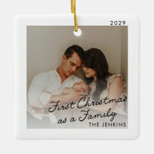 Modern First Christmas as a Family Photo Ornament
