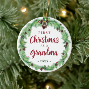 Modern FIRST CHRISTMAS AS A GRANDMA Photo Ceramic Ornament