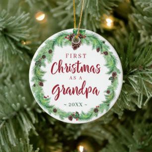 Modern FIRST CHRISTMAS AS A GRANDPA Photo Ceramic Ornament