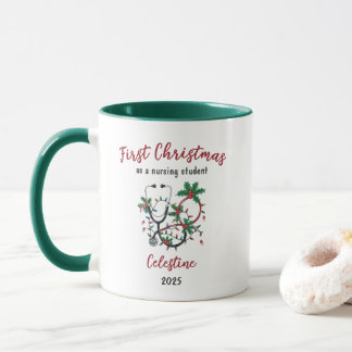 Modern First Christmas as a Nursing Student Custom Mug
