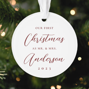 Modern First Christmas as Mr. Mrs. Photo Ornament