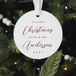 Modern First Christmas as Mr. Mrs. Photo Ornament<br><div class="desc">Custom-designed Christmas ornament featuring modern hand calligraphy "Our 1st Christmas" design.</div>