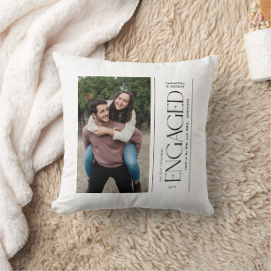 Modern First Christmas Engaged Couples Photo Cushion