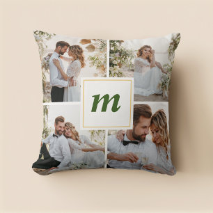 Modern First Christmas Married Couple Photo Cushion