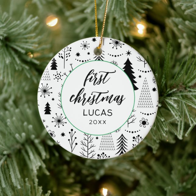 Modern First Christmas Photo Baby Ceramic Ornament (Tree)