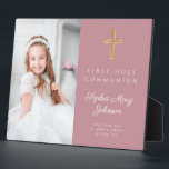Modern First Communion Girl Pink Photo  Plaque<br><div class="desc">Personalised Modern First Communion Girl Pink Photo Plaque Keepsake Home Décor</div>