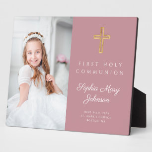 Modern First Communion Girl Pink Photo  Plaque