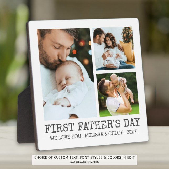 Modern FIRST FATHERS DAY 3 Photo Collage Plaque (Creator Uploaded)
